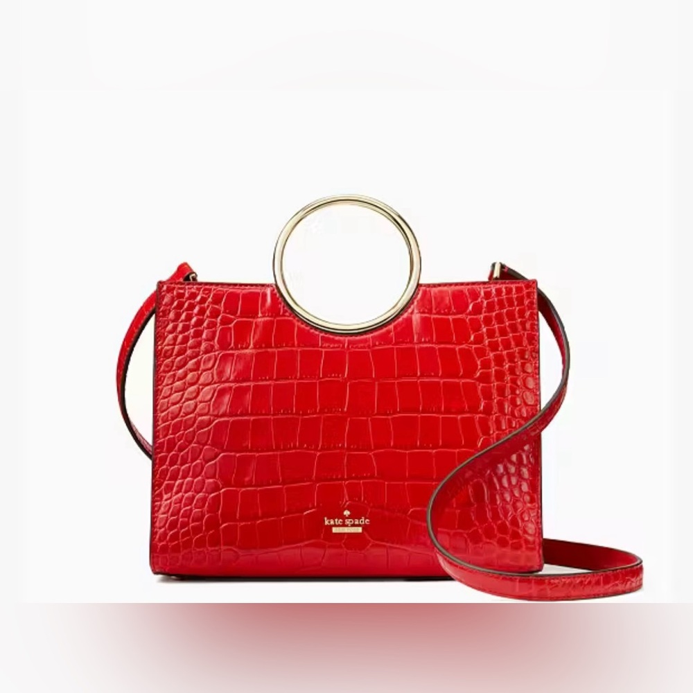 Kate Spade Red Croc-Embossed Tote with Gold Handles - Picture 11 of 12